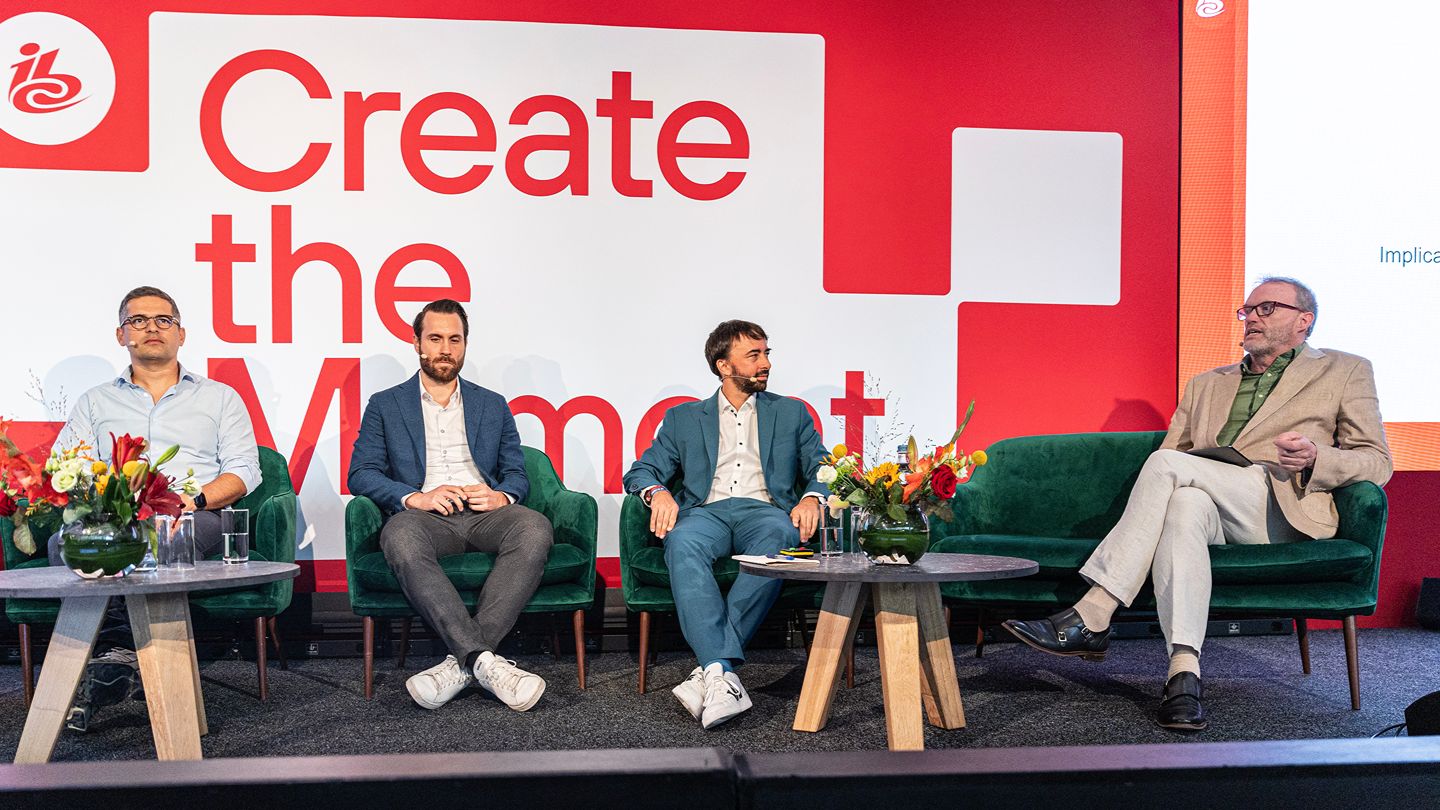 Skander Ben Attia, CTO, France Televisions; Tobias Brosi, Senior Sales Manager, StackIT Schwartz Digits; Professor Thomas Streinz, Joint Chair, EUI; Brian Wynne, Head of Technology Infrastructure & Chair, RTE & EBU Technical Committee